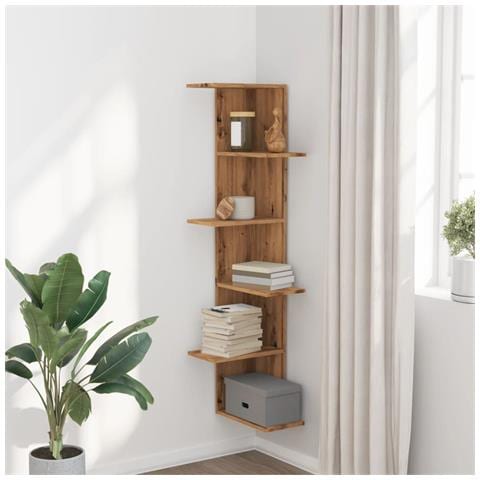 Scaffale Angolare Muro Rovere Artigianale 36,5x36,5x140cm Legno - Foto 3