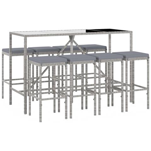 Set Bar Da Giardino 9 Pz Con Cuscini In Polyrattan Grigio - Foto 2