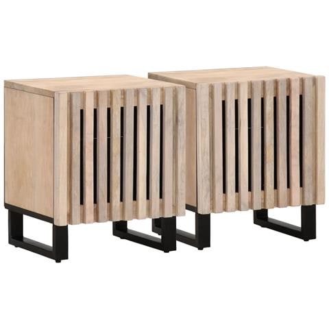Comodini 2pz 40x34x46 Cm In Legno Massello Di Mango Sbiancato - Foto 1