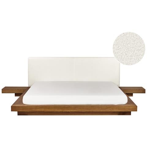 Letto Ad Acqua Matrimoniale Legno Chiaro Con Testata In Bouclé 180 X 200 Cm Zen - Foto 2