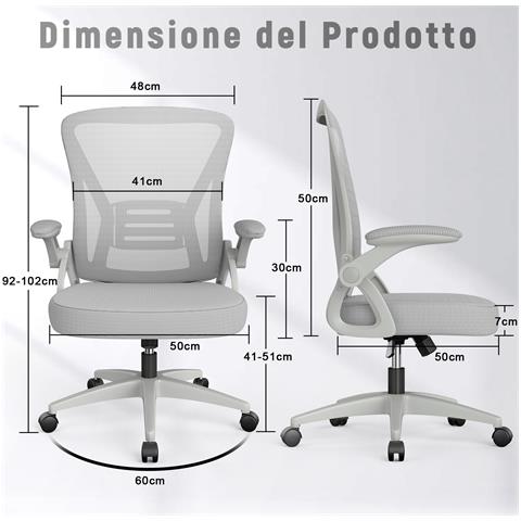 Sedia Da Ufficio Con Supporto Lombare, Sedia Ufficio Ergonomica Con Braccioli Regolabili In Rete Traspirante, Poltrona Da Ufficio Altezza Regolabile E Schienale Inclinabile, Gris - Foto 2