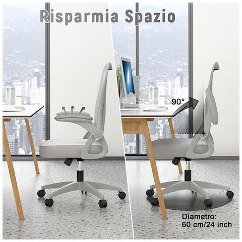 Sedia Da Ufficio Con Supporto Lombare, Sedia Ufficio Ergonomica Con Braccioli Regolabili In Rete Traspirante, Poltrona Da Ufficio Altezza Regolabile E Schienale Inclinabile, Gris - Foto 7