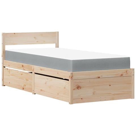 Letto Con Cassetti E Materasso 90x190 Cm Legno Massello Di Pino - Foto 2
