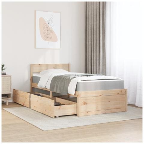 Letto Con Cassetti E Materasso 90x190 Cm Legno Massello Di Pino - Foto 3