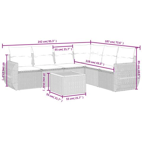 Set Divani Da Giardino 7 Pz Con Cuscini Grigio In Polyrattan - Foto 3