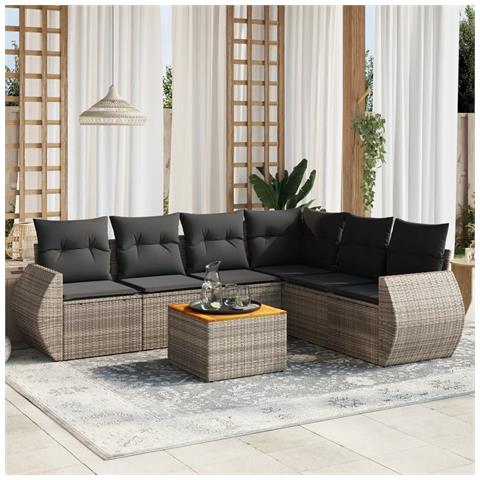 Set Divani Da Giardino 7 Pz Con Cuscini Grigio In Polyrattan - Foto 1