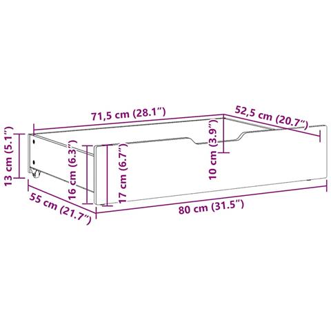 Cassettoni da Letto con Ruote 2 pz 80x55x17 cm in Legno di Pino - Foto 8
