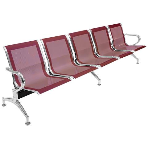 Panca Per Sala Attesa Aspetto Studio Ufficio In Acciaio A 5 Posti - Colore Rosso - Foto 1