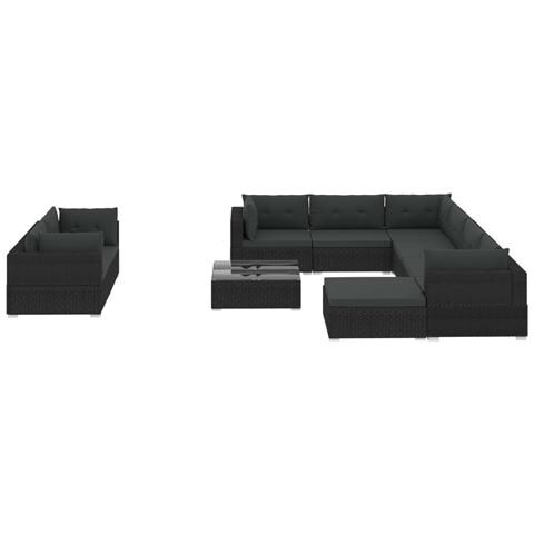 Lusso Casadino -  Set Divani Da Giardino 10 Pz Con Cuscini In Polyrattan Nero - Foto 1