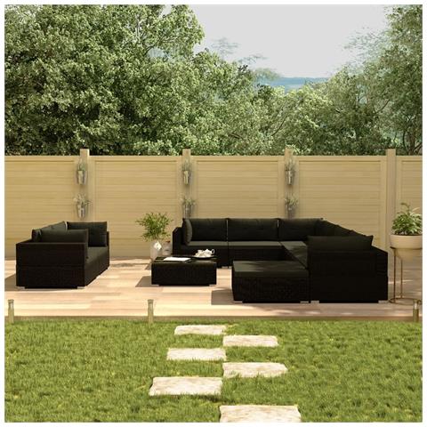 Lusso Casadino -  Set Divani Da Giardino 10 Pz Con Cuscini In Polyrattan Nero - Foto 8