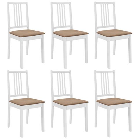 Sedie Da Pranzo Con Cuscini 6 Pz Bianche In Legno Massello - Foto 2