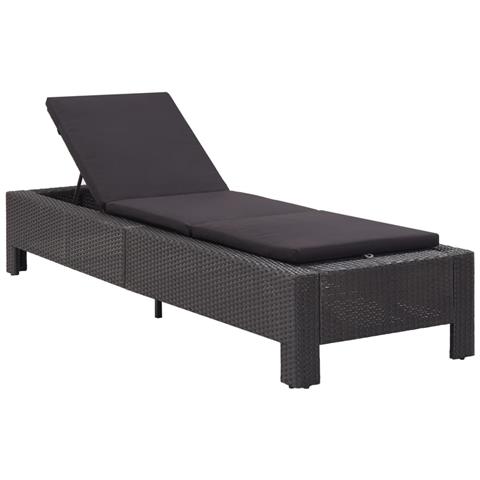 Lettino Prendisole Con Cuscino Nero In Polyrattan - Foto 2