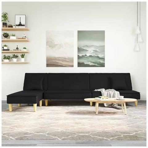Divano Letto a L Nero 255x140x70 cm in Tessuto - Foto 2