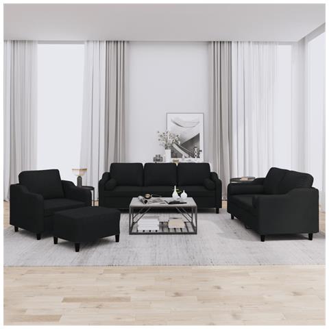 Set Divani 4 pz con Cuscini Nero in Tessuto - Foto 2