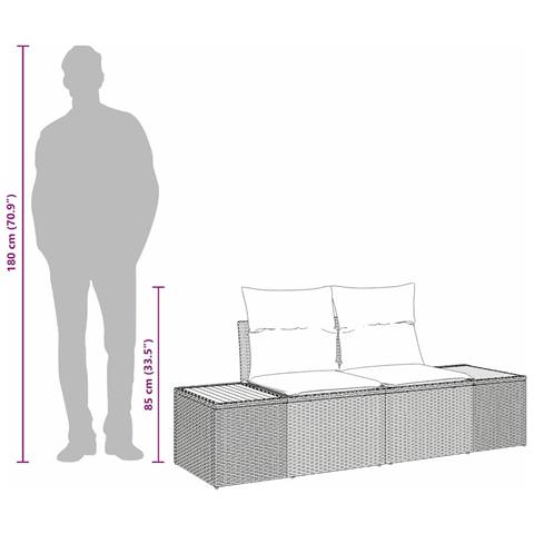 Divano da giardino a 2 posti con cuscini grigio in polyrattan - Foto 9