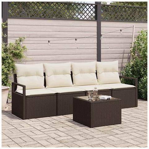 Set Divano da Giardino  a 5 Pezzi con Cuscini Marrone Polyrattan, Divano da Giardino  a 2 posti con Cuscini Marrone Polyrattan - Foto 2