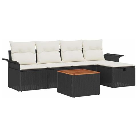 Set Divano Giardino 6 Pezzi con Cuscini Nero Polyrattan - Foto 1