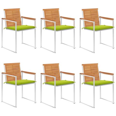 Sedie da Giardino con Cuscini 6 pz in Legno Massello di Acacia - Foto 1