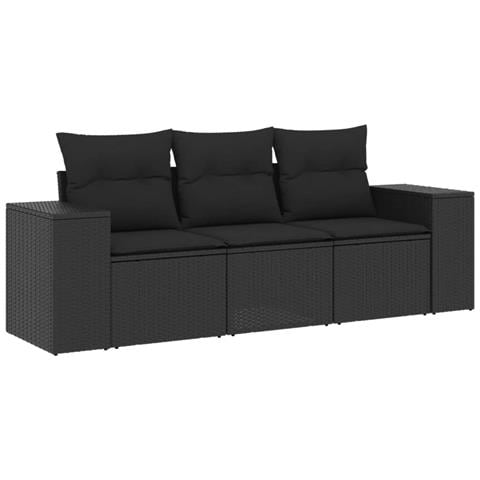 Set Divani da Giardino 3 pz con Cuscini in Polyrattan Nero - Foto 1