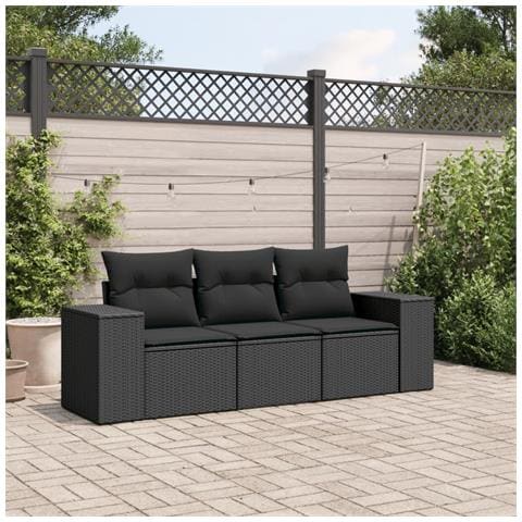Set Divani da Giardino 3 pz con Cuscini in Polyrattan Nero - Foto 2