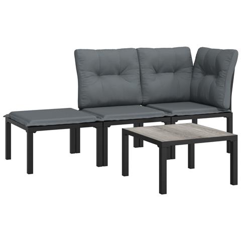 Set Salotto da Giardino 4 pz Nero e Grigio in Polyrattan - Foto 1