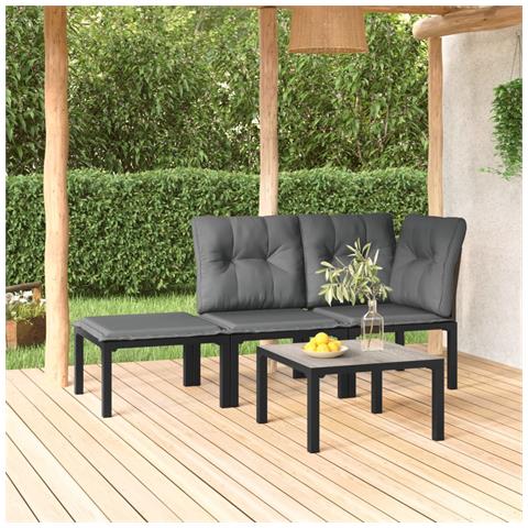 Set Salotto da Giardino 4 pz Nero e Grigio in Polyrattan - Foto 2
