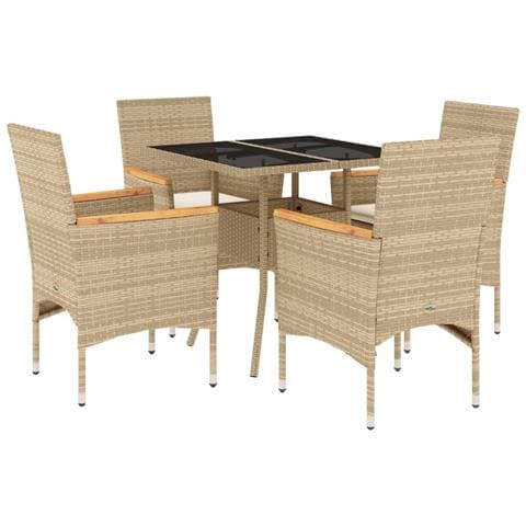 Set da Pranzo da Giardino 5 pz con Cuscini Polyrattan e Vetro - Foto 1