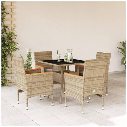 Set da Pranzo da Giardino 5 pz con Cuscini Polyrattan e Vetro - Foto 2