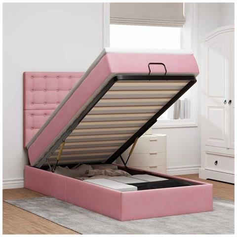 Struttura Letto Pouf con Materassi Rosa 100x200 cm Velluto - Foto 2