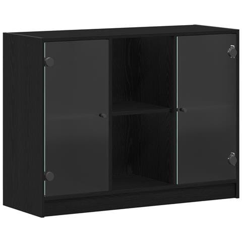 Sideboard Nero Rovere 102x37x75,5 cm Legno Ingegnerizzato - Foto 1