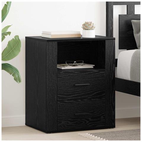 Armadio da Notte Rovere nero 50 x 36 x 60 cm Legno multistrato - Foto 2