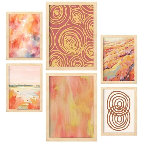 Set Di 6 Stampe Germogli D'arancia In Dipinti Decorativi Estetici Astratti Per Il Tuo Soggiorno A Casa A3 & A4 Telaio In Legno Chiaro - Foto 1