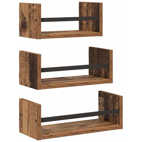 Set mensole da parete 3 pcs Legno vecchio 40x16x14cm - Foto 1
