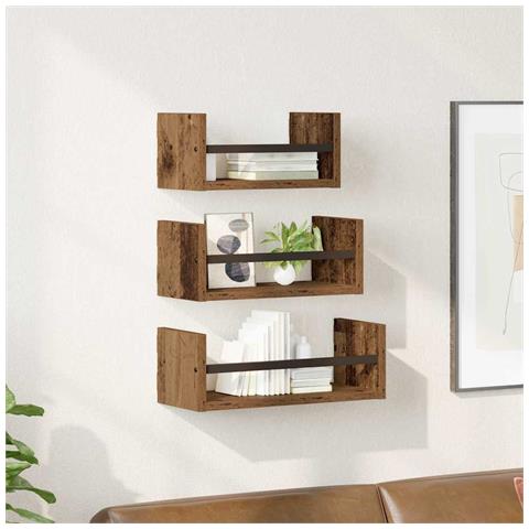 Set mensole da parete 3 pcs Legno vecchio 40x16x14cm - Foto 2