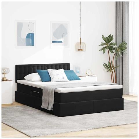 Letto con Contenitore con materasso Nero 140 x 190 cm Velluto - Foto 2