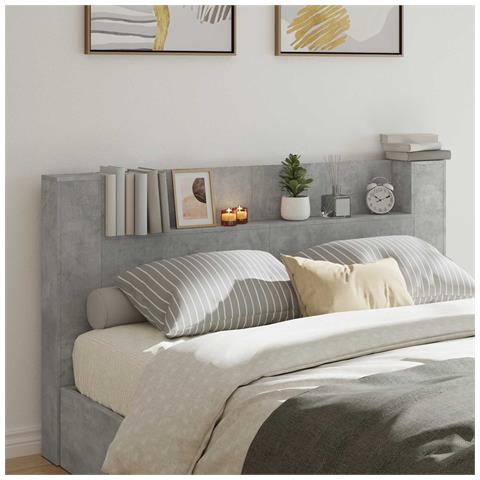 Testata con Mobile e LED Calcestruzzo 180 x 16,5 x 103,5 cm - Foto 2