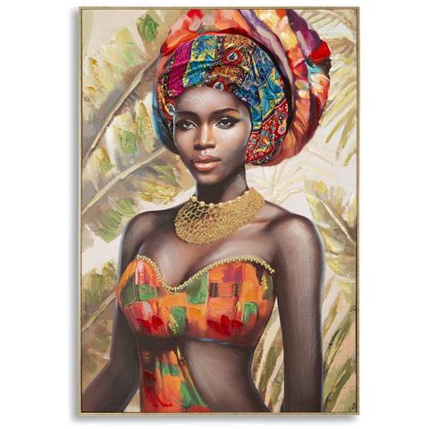 Dipinto Su Tela Deva B Con Cornice, Ritratto Femminile Con Turbante Multicolore - Foto 1