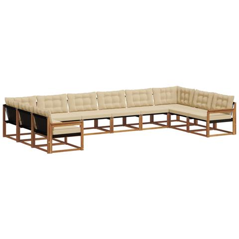 Set di divani da esterno con cuscino 10 pcs Naturale e Beige - Foto 1