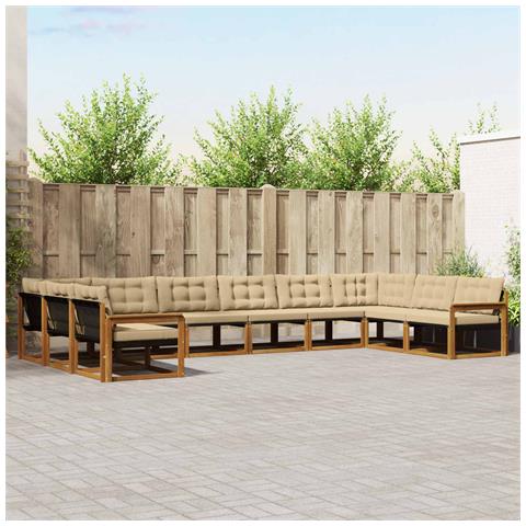 Set di divani da esterno con cuscino 10 pcs Naturale e Beige - Foto 2