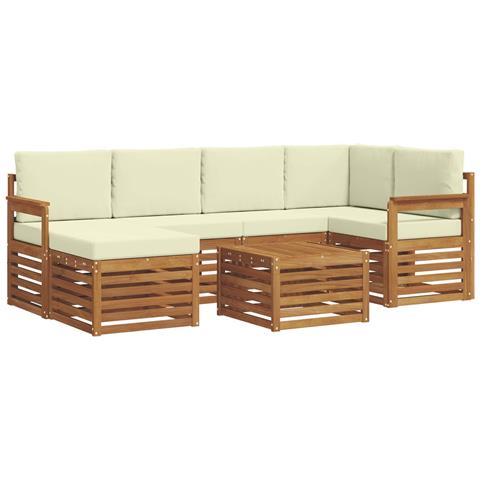 Set divani 7 pcs Naturale e Crema Legno di Acacia Massello - Foto 1