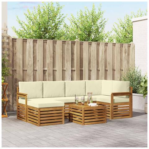 Set divani 7 pcs Naturale e Crema Legno di Acacia Massello - Foto 2