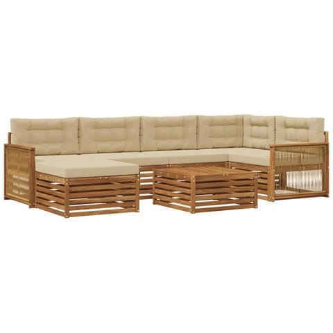 Set di divani da esterno con cuscino 7 pcs Naturale e Beige - Foto 1