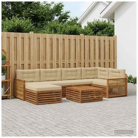 Set di divani da esterno con cuscino 7 pcs Naturale e Beige - Foto 2