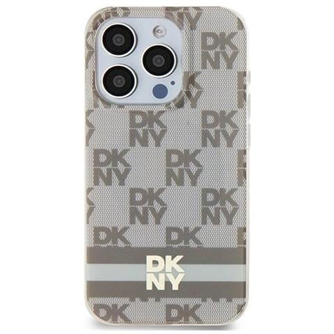 Dkny Iml Custodia Magsafe A Motivo Scacchiera E Strisce Stampate Per Iphone 15 Plus / 14 Plus - Color Sabbia - Foto 1