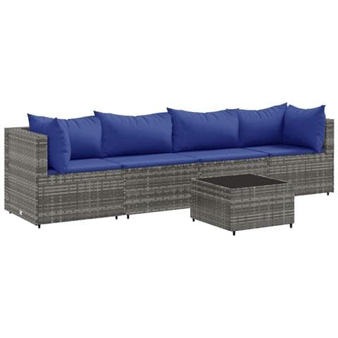 Set Divani da Giardino 5 pz con Cuscini in Polyrattan Grigio - Foto 1
