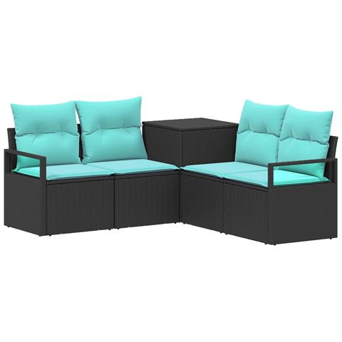 Set di divani 5 pz Nero e Blu Rattan sintetico e Acciaio - Foto 1