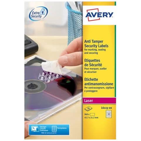 Etichette Antimanomissione 45,7x21,2 Mm Bianco Laser 48 Et. / foglio Conf. 20 Fogli - L6113-20 - Foto 1