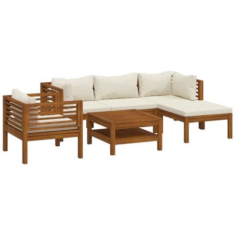 Set Divani Da Giardino 6 Pz Con Cuscini Crema In Legno Acacia - Foto 1