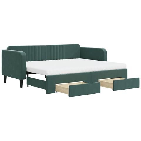 Divano Letto Estraibile Cassetti Verde Scuro 90x200cm Velluto - Foto 1