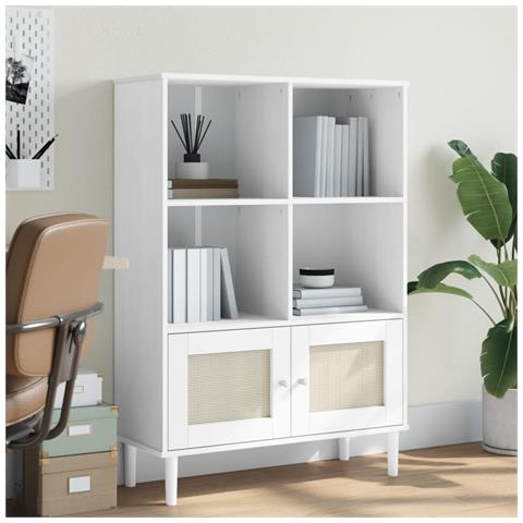 Credenza Senja Aspetto Rattan Bianco 90x35x130 Cm Massello Pino - Foto 6
